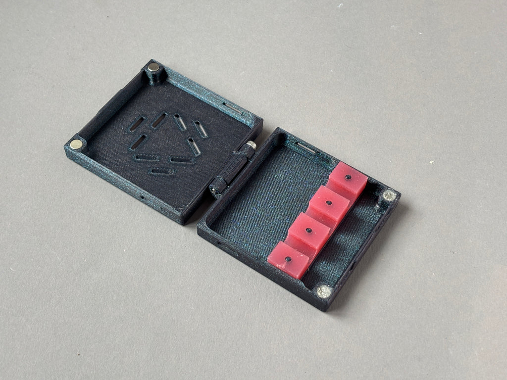 handmade bassoon reed case with handmade red silicon holders