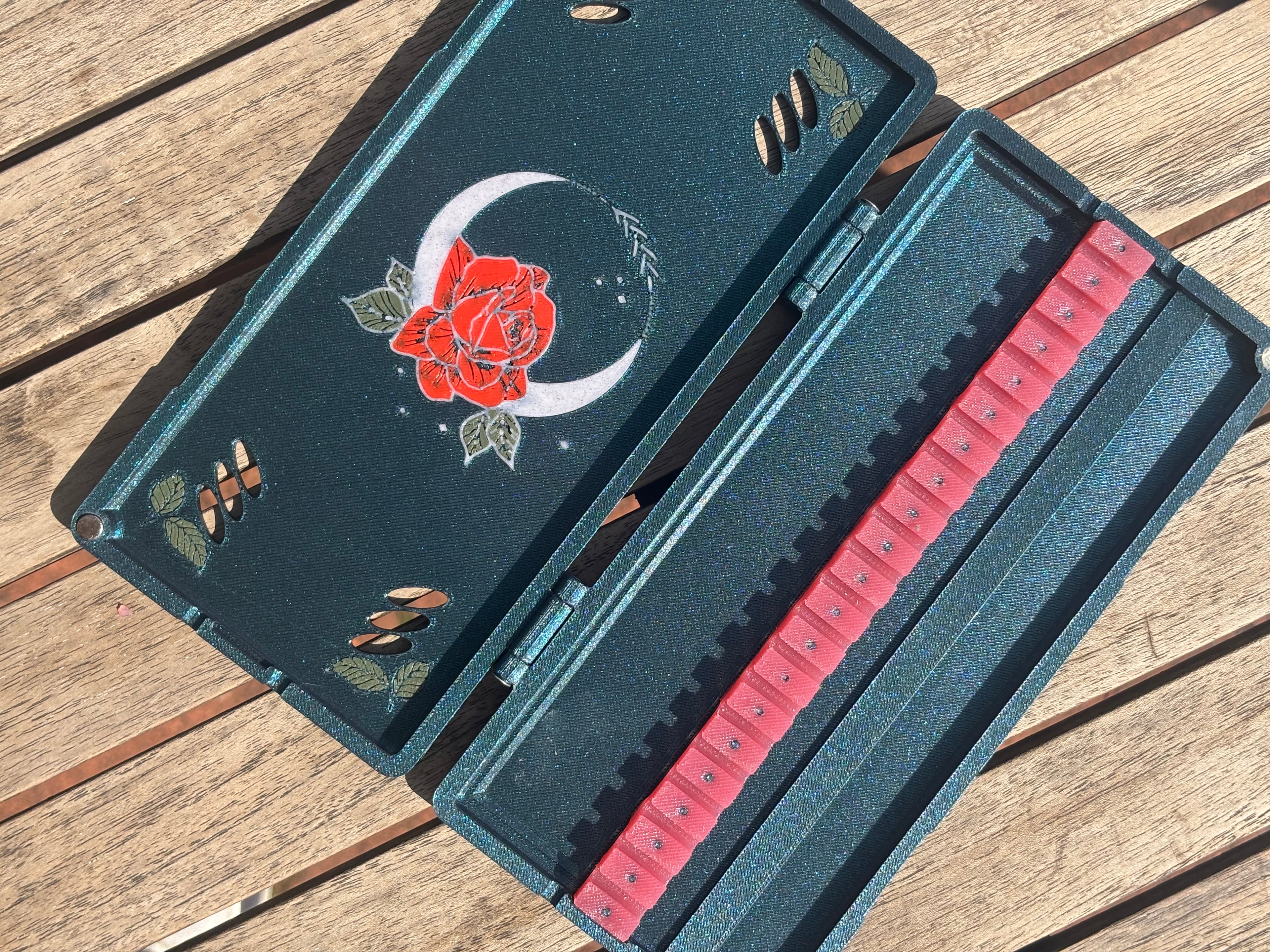 moon and rose design reed case for oboe reeds handmade custom from fswstudio