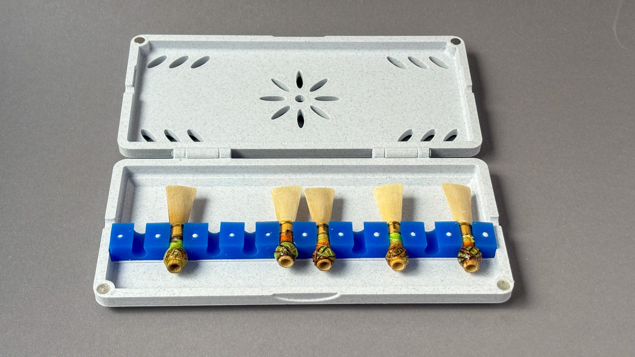 bassoon reed case white open with reeds