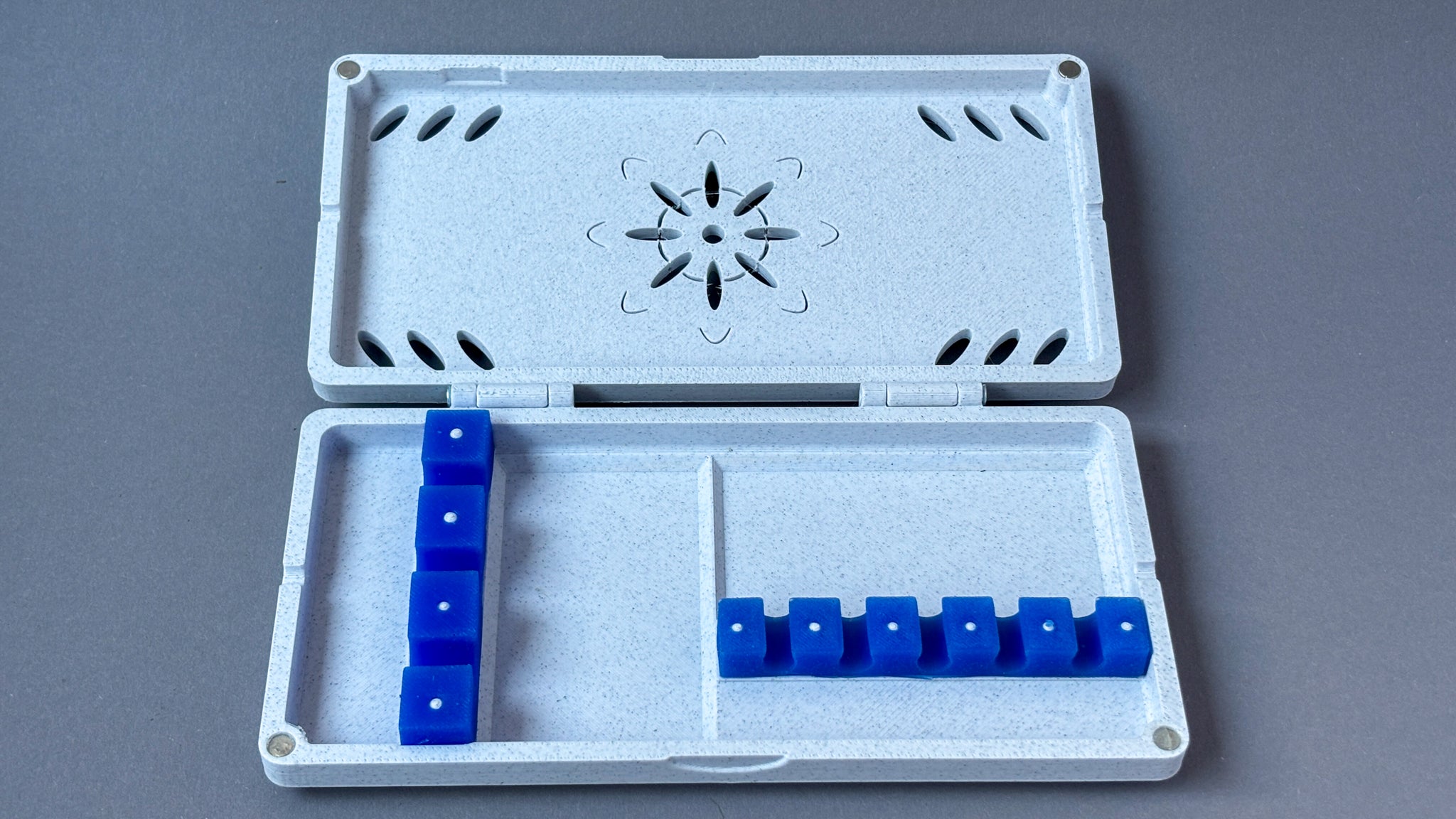 contrabassoon and bassoon reed case white with blue silicon holders