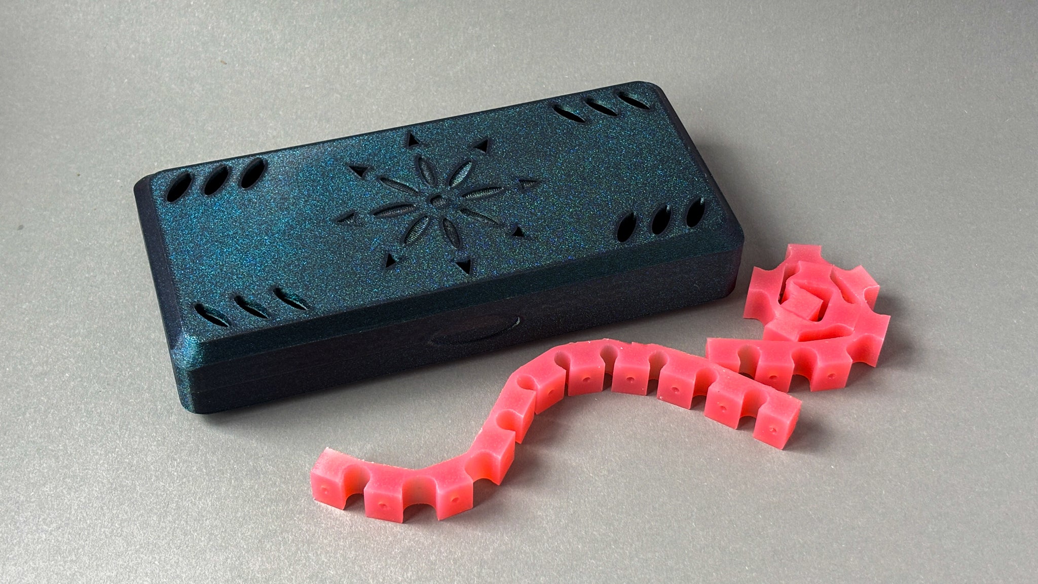 black blue bassoon reed case for 20 reeds with red band holder